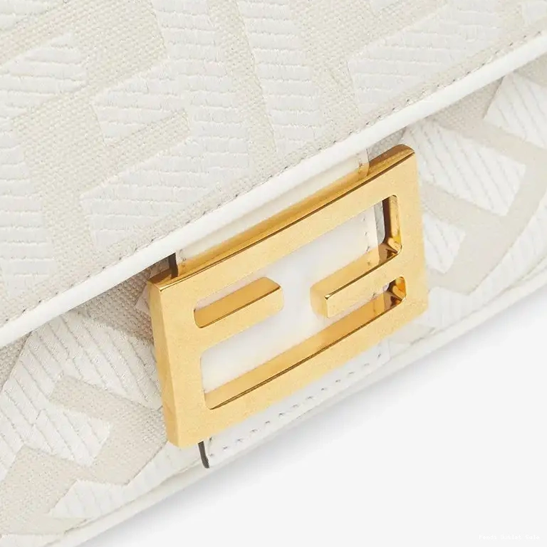 Cheap Baguette Cut White Fendi Canvas Medium In Motif FF Laser with Bag Strap 0405